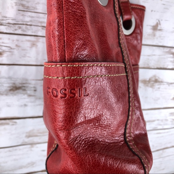 Fossil red leather hobo shoulder bag purse - Picture 3 of 8